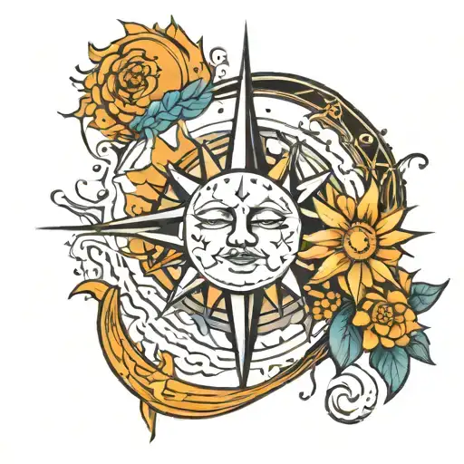 Sun And Moon Integrated With The Wind Rose