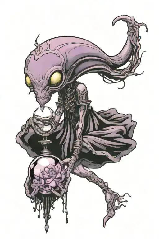 Lavender Female Alien Holding Crystal Ball