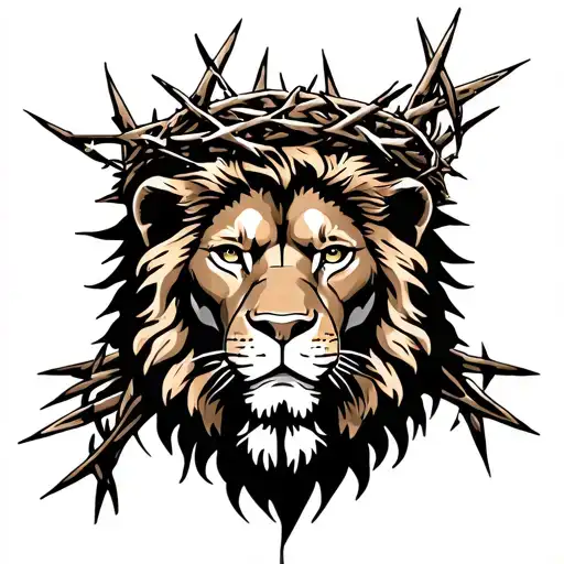 Lion Of Judah On The Chest Of A Man With A Crown Of Thorns
