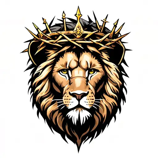 Lion Of Judah On The Chest Of A Man With A Crown Of Thorns