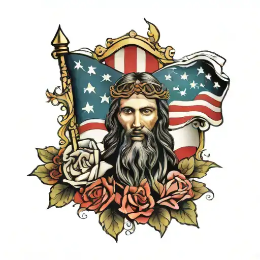 American Flag And Jesus Christ