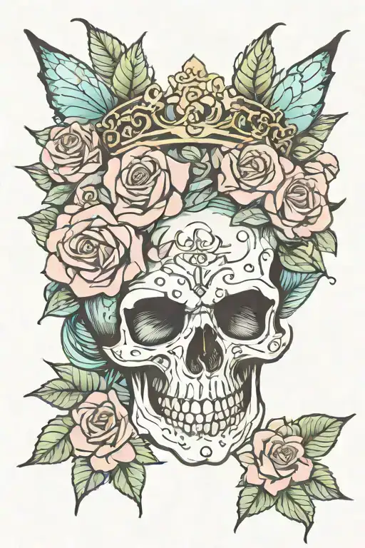 Feminine Fairy Crown Pastels Skull Roses