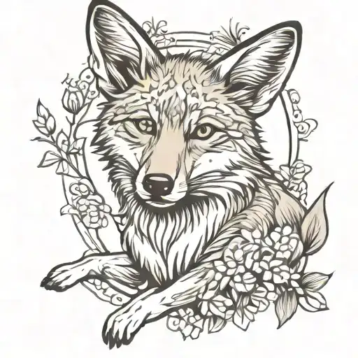 Sitting Coyote With Eidelweiss