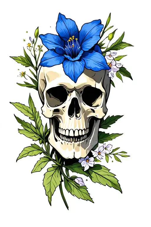 Colorado Blue Columbine Flower And Skull