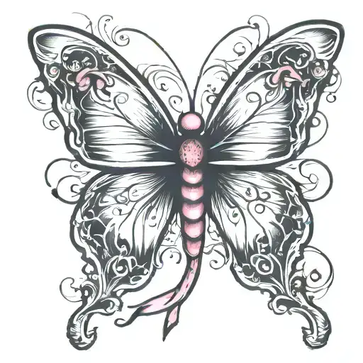 Buttefly With Cancer Ribbon