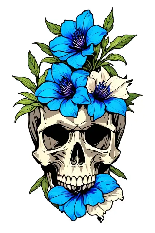 Four Colorado Blue Columbine Flowers And Skull