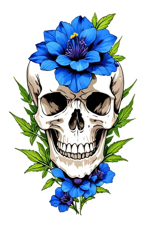 Four Colorado Blue Columbine Flowers Vertical And Skull