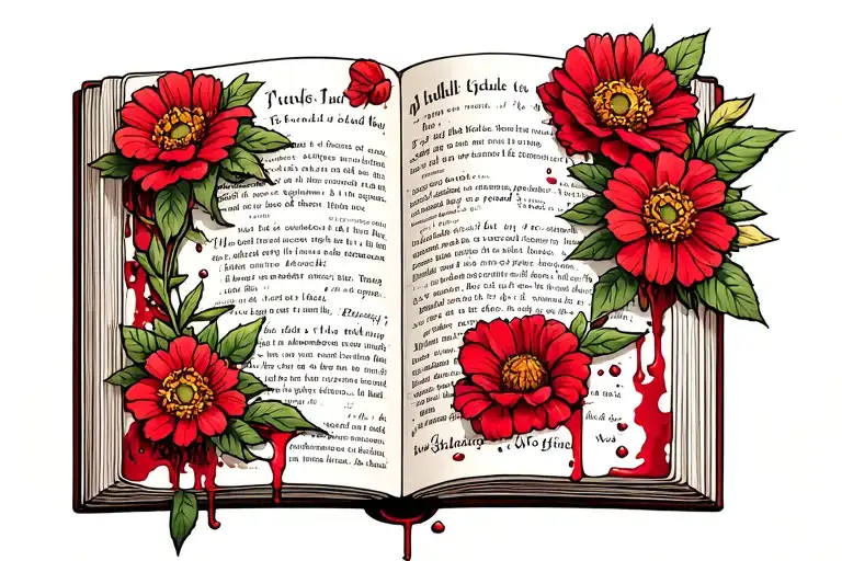 Dark Romace Book Surrounded By Flowers And Blood