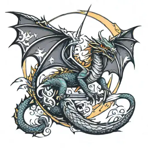 Dragon With Sword In The Star And Moon