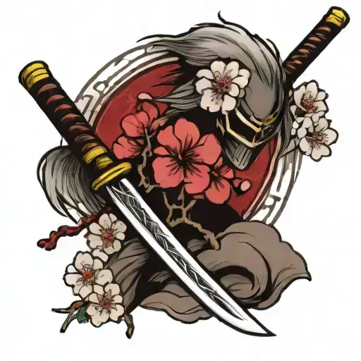 Katana And Sakura Tree