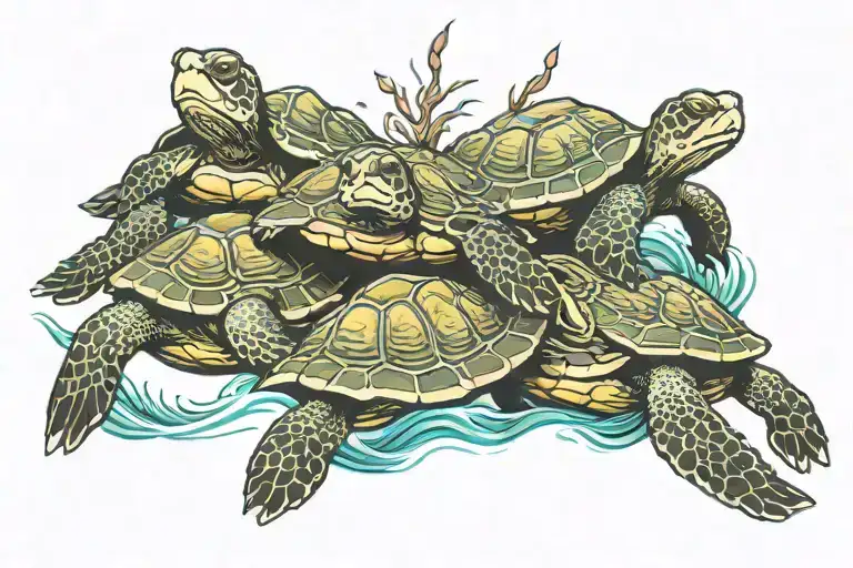 3 Turtles Swimming In Ocean