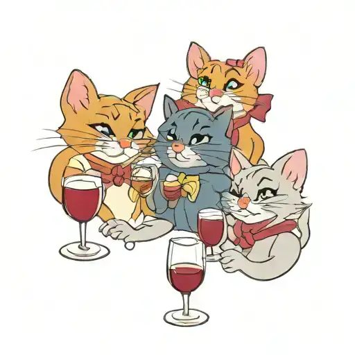The 3 Aristocats From The Disney Series With A Glass Of Wine