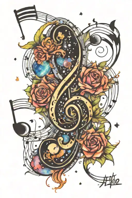 Cosmic Music Notes Swirling Around A Galaxy