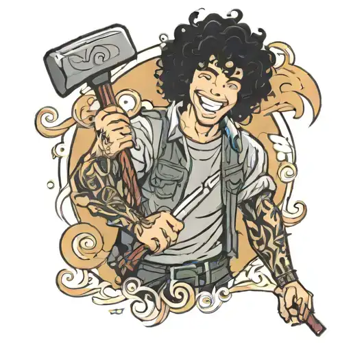 Guy With Curly Black Hair And A Nice Smile Holding A Hammer