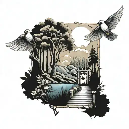 Forest To Beach To Stairway To Heaven To Angel Girl To Crosses On Arm