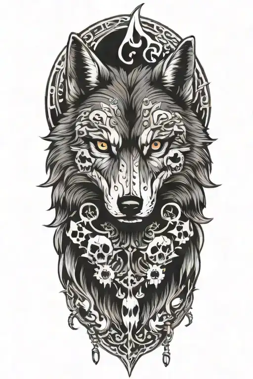 Wolf And Skulls