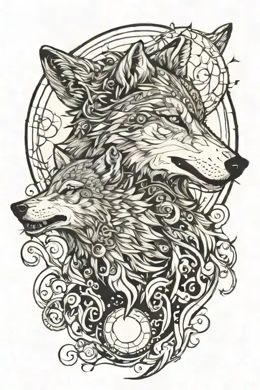 Wolf And Moon Merging Together