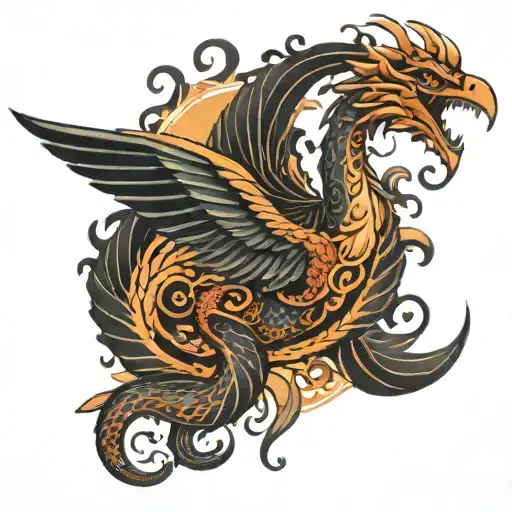 Phoenix Wrapped With Dragon