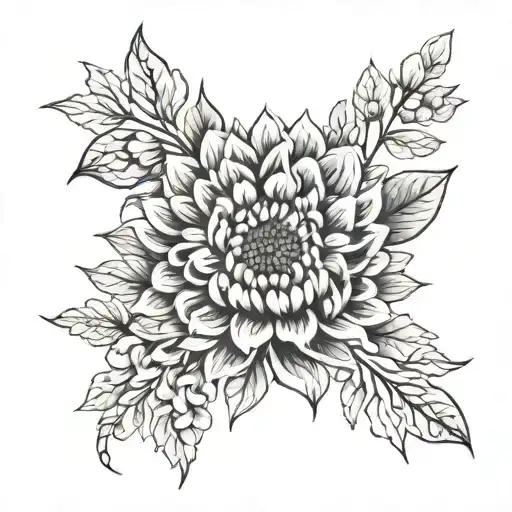 Black And Grey Eucalyptus Chrysanthemum And Dahlia Upper Arm