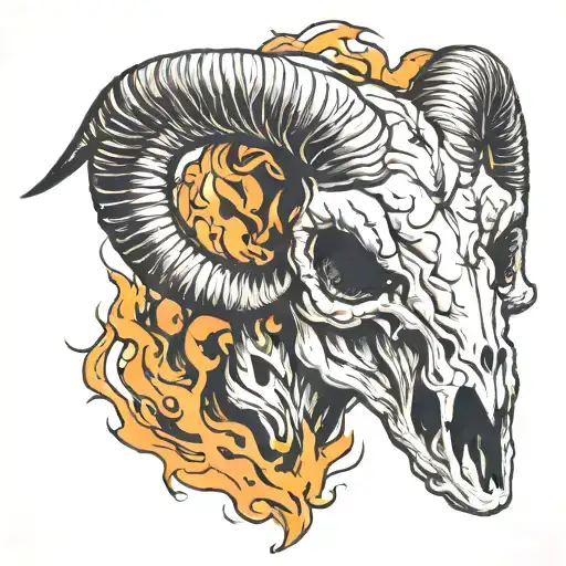 Ram Skull With Big Horns On Fire Coming