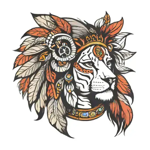 Lion Head Dress On Native Woman