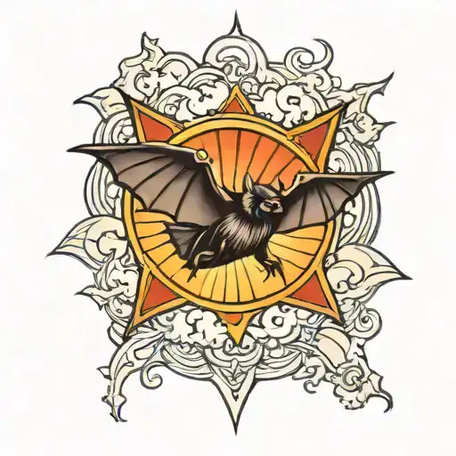 Flying Bat With Sun Rays
