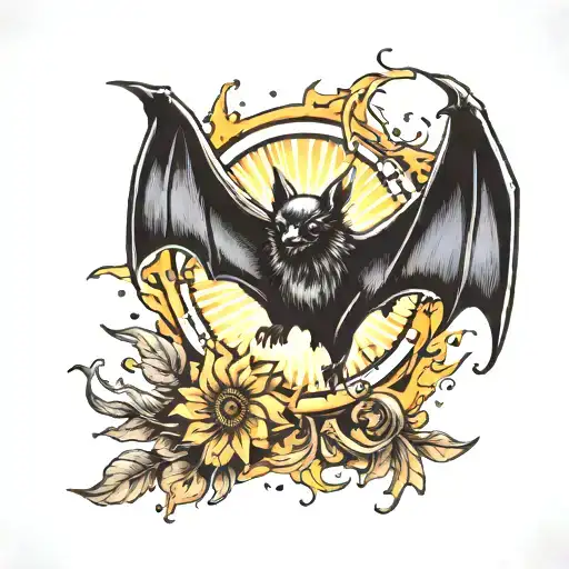 Bat With Sun In Wings Spread Wide