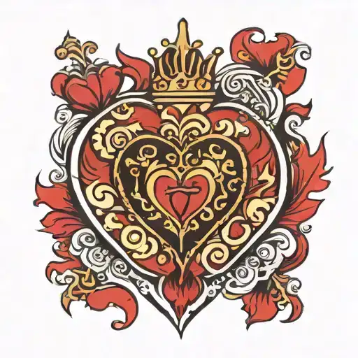 Cartoon Red Heart Made Half Of Flames With A King Of Hearts Playing Card In The Middle