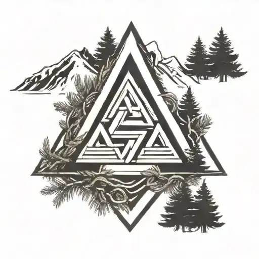 Black And White Valknut With Spruces Inside