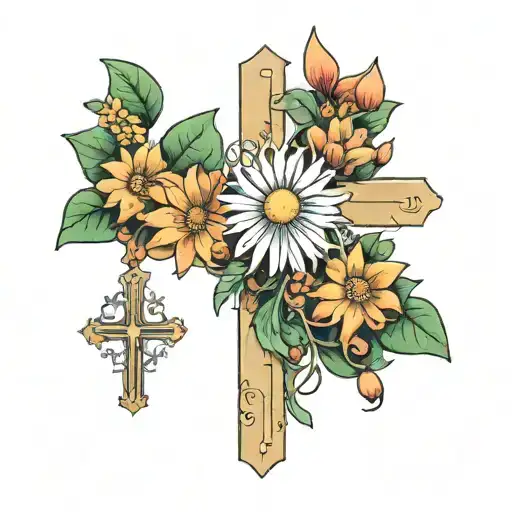 Honeysuckle Daisy And Blank Cross In The Middle