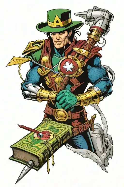 Loki's Scepter Stabbing A Book With Iron Man And Captain America Coming Out Of The Book