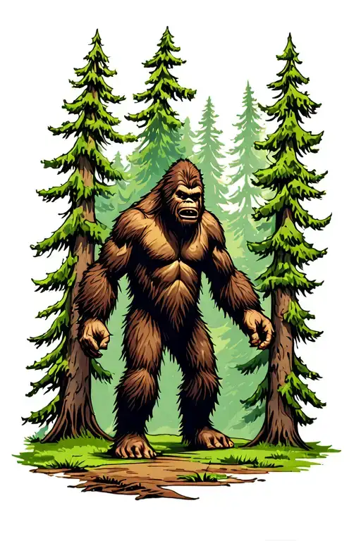 Criptid Tattoo Design Featuring Bigfoot Figure Among The Trees