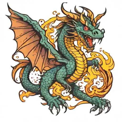 Dragon With Wings And Fire
