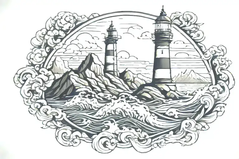 Lighthouse Mountains Rough Sea Boat