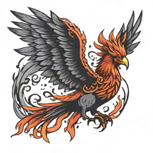 Phenix With Ten Hearts Come Out From Fire