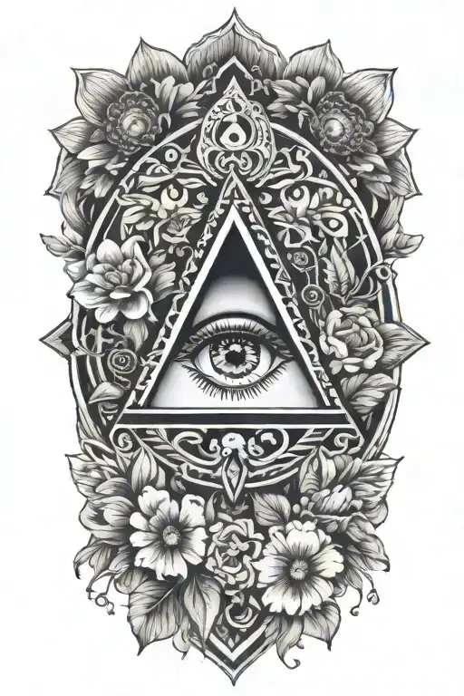 All Seeing Eye In Mandala With Flowers And Mushrooms