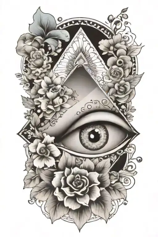 All Seeing Eye In Mandala With Flowers And Mushrooms