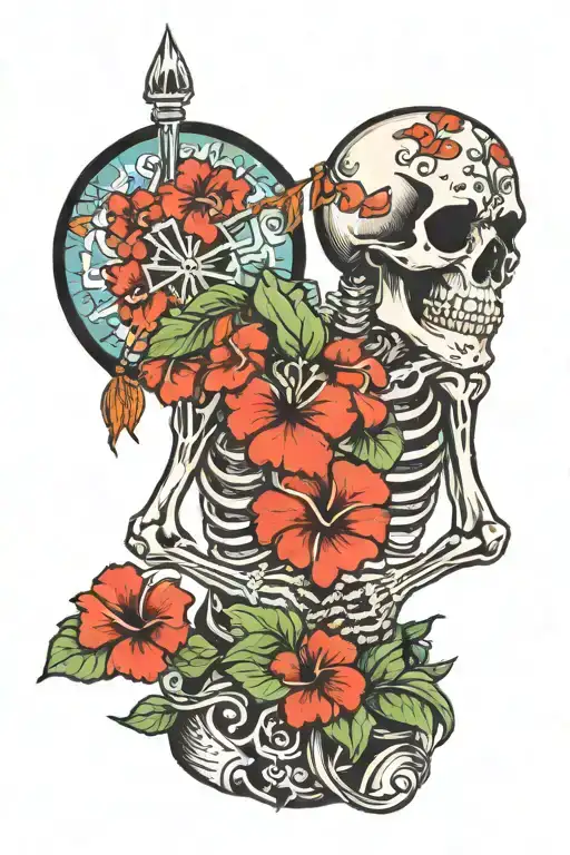 Skeleton With A Hawaiian T Shirt