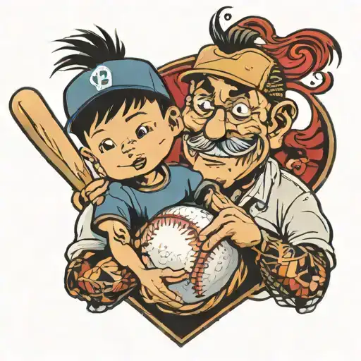 Baseball Dimond With Dad And Son Playing