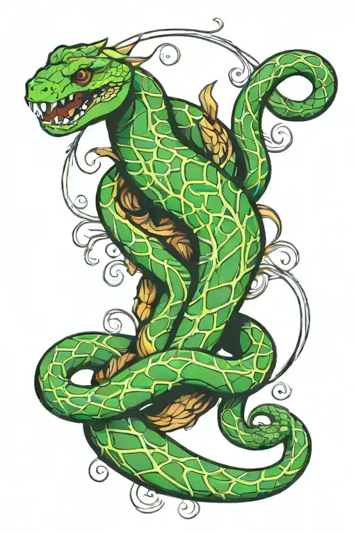 Vine With Snake Head Tattoo Holding Each Other