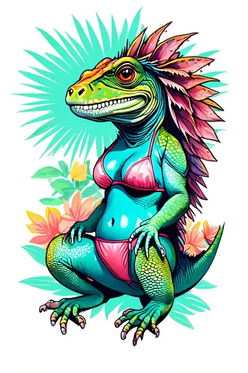 Iguana In Pink Bikini