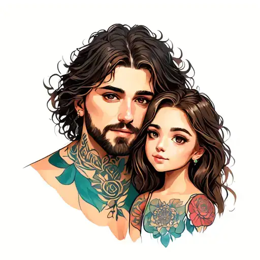 Father And Two Daughters