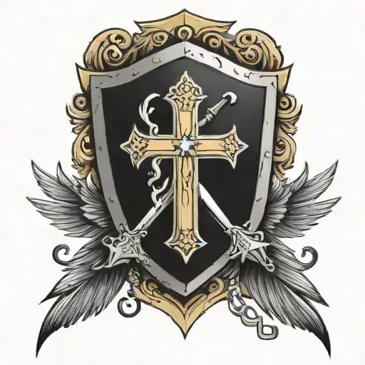 Shield With A Cross A Key A Phoenix A Sword