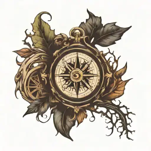 Compass With Deep Roots Tattoo Design