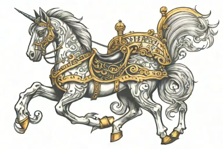 This Tattoo Merges A Carousel Horse With Alton Towers And Thorpe Park Roller Coaster And Logos