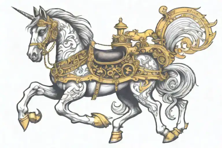 This Tattoo Merges A Carousel Horse With Alton Towers And Thorpe Park Roller Coaster And Logos