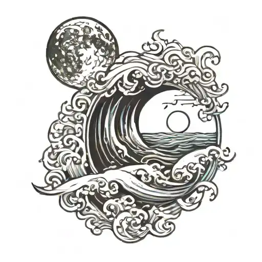 Moon With Ocean Waves