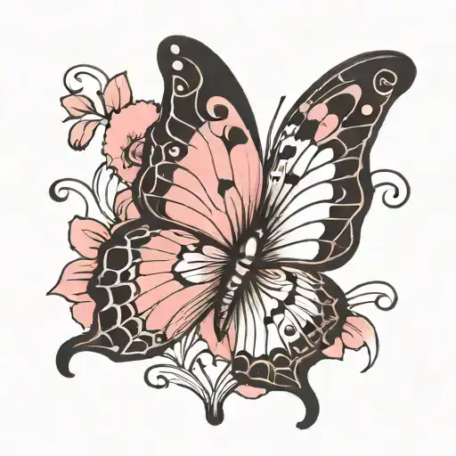 Pink With A Black And White Butterfly With A J
