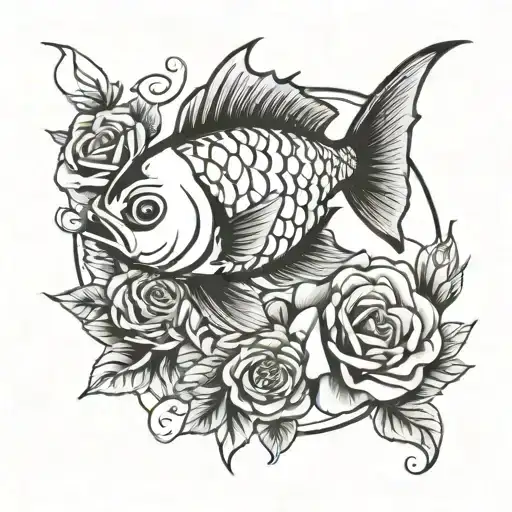 Pices Fish With Roses Intertwined