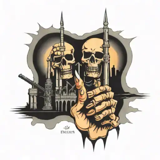 Skeleton Middle Fingers With Twin Towers